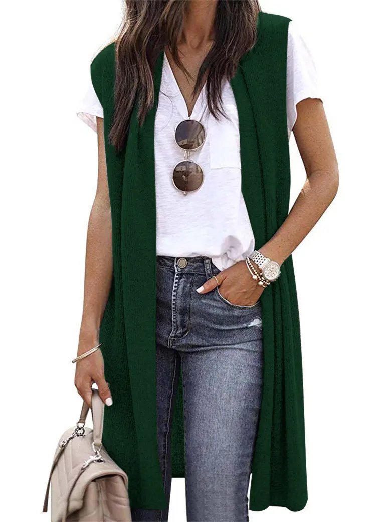 New waistcoat cardigan fashion trend sleeveless long vest knitted waistcoats woman knitting cardigan vests