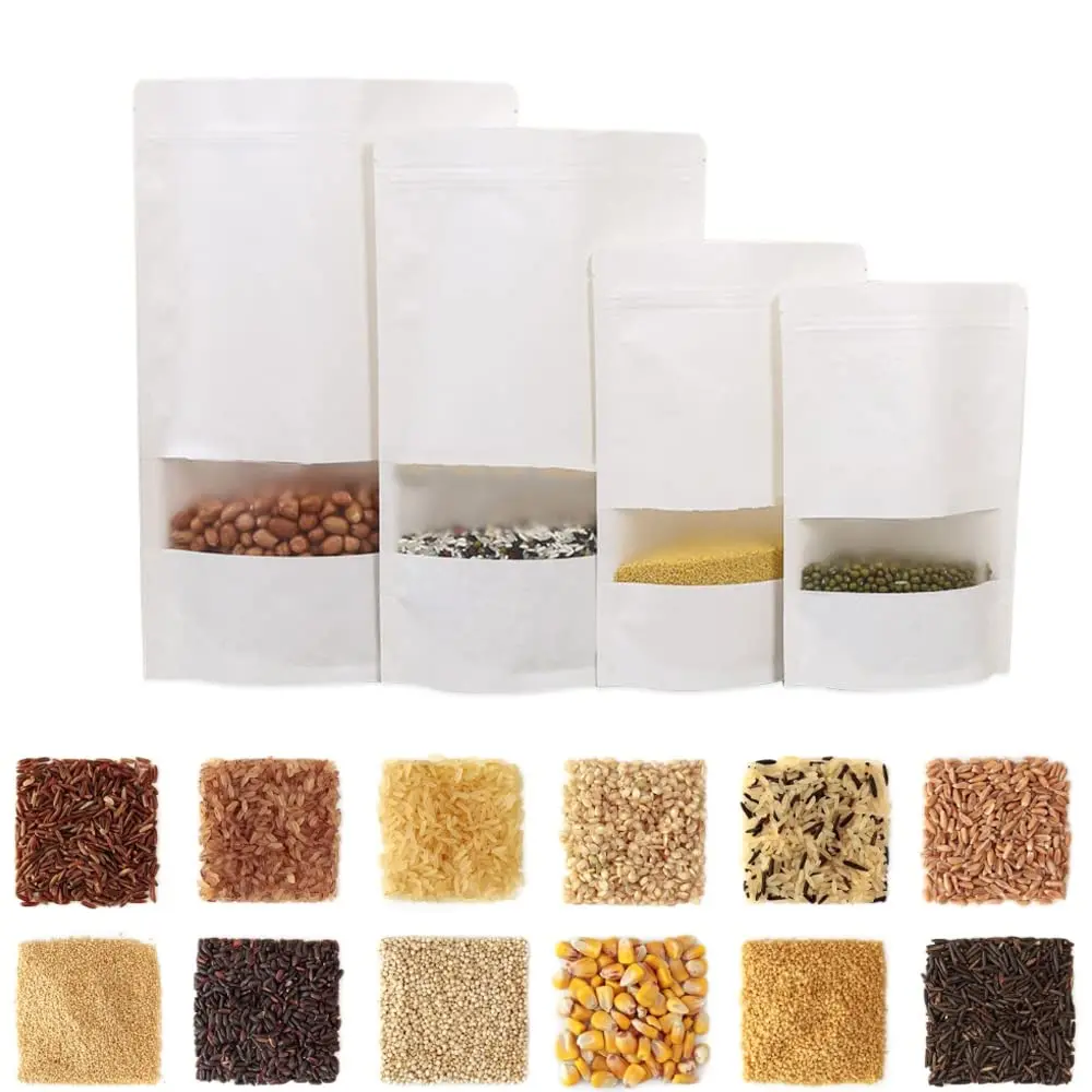 Resealable Eco-Friendly Food Packaging Zipper Bags Doypack Ziplock Brown Kraft Craft Paper Stand Up Pouch With Window
