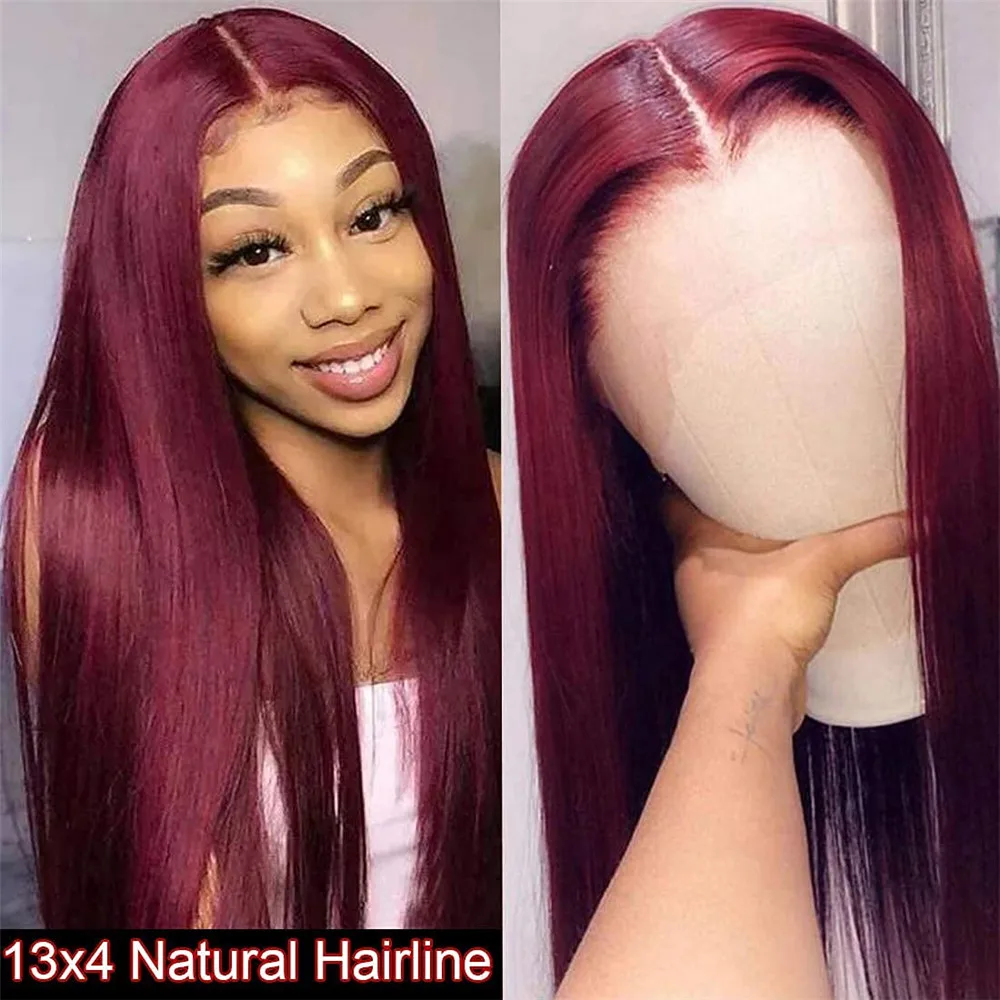 #99J Burgundy Peruvian Straight Human Hair 13x4 HD Lace Frontal Wigs for Black Women Lace Front Wigs Full Lace Human Hair Wigs