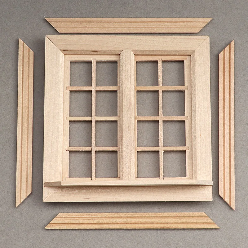 Mini Furniture Doll House Window Frame Model Decoration Miniature Window Frame Wooden Window for Dollhouse