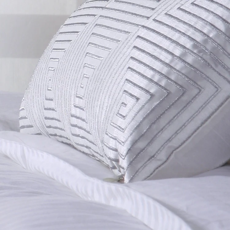 LINENPRO luxury hotel guest house hospital sheet sets bedding white satin stripe cotton embroidery duvet cover sheet full size