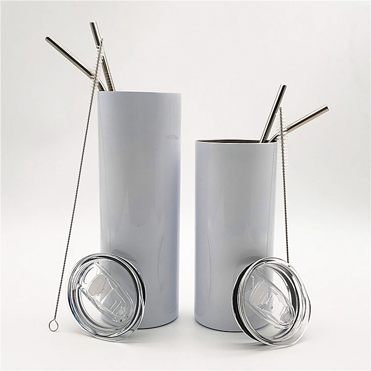 15oz 20oz stainless steel 15 20 oz insulated straight stright blank white skinny tumbler cup for sublimation with lid and straw