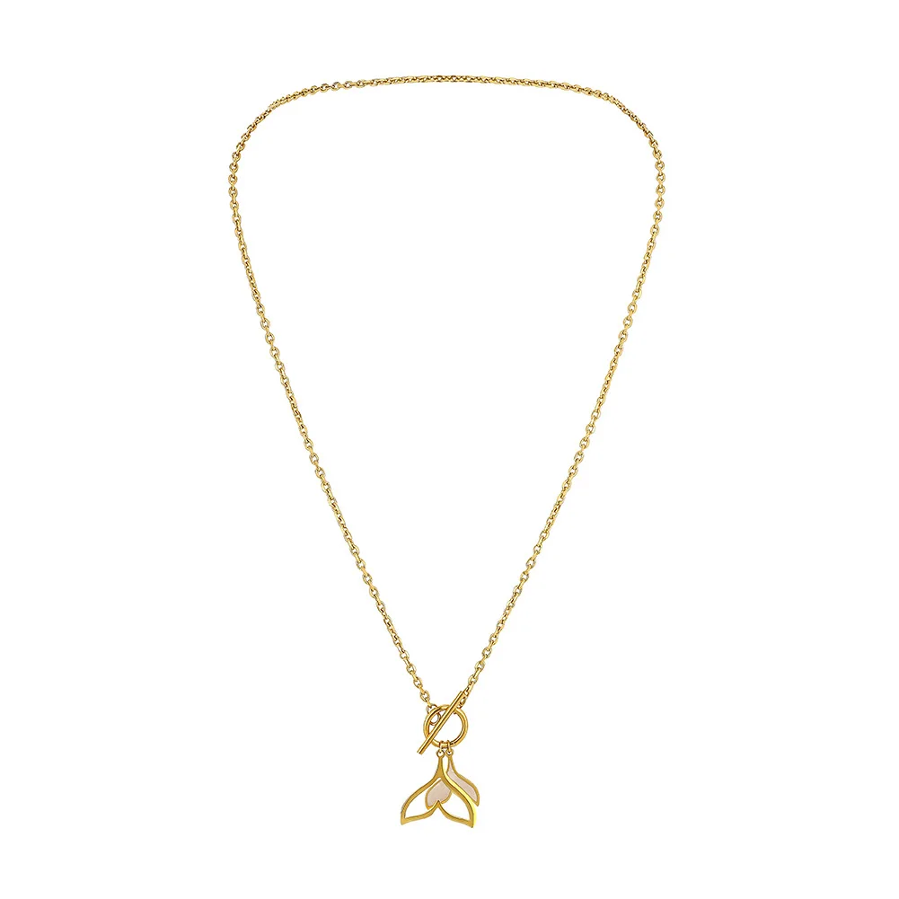 
Korea Retro Stainless Steel Gold Plated Pendant Necklace Personality Mermaid Tail Shell Ot Buckle Necklace 