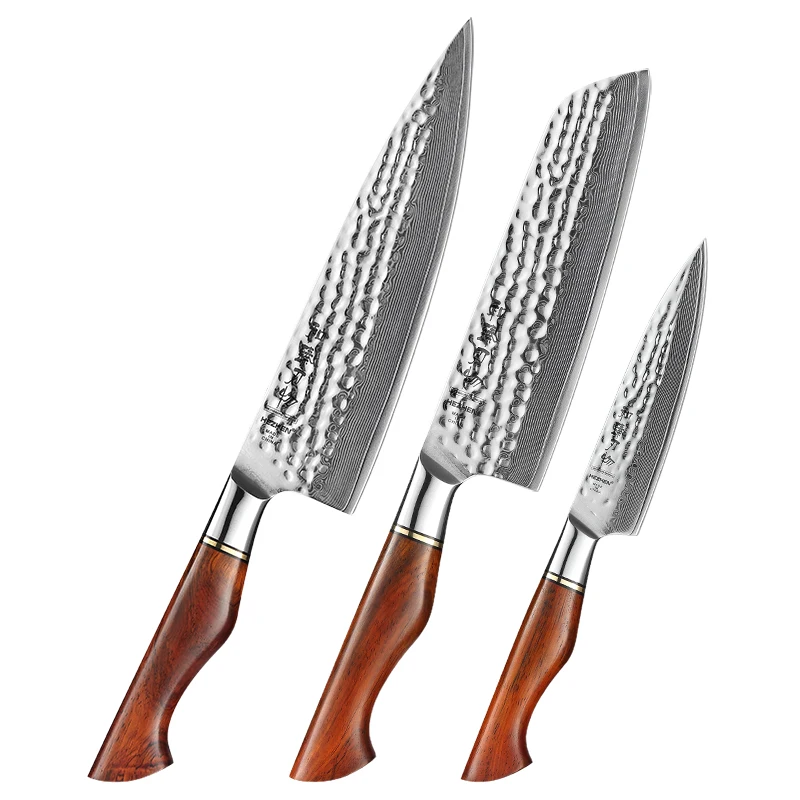 3PCS 73 layers damascus powder steel kitchen knife set professional damascus knife (1600286733177)