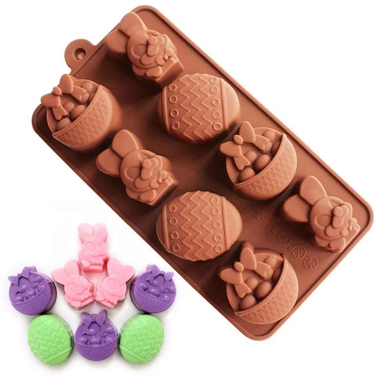 Easter Egg Bunny Silicone Molds for Chocolate Candy Cookies Jelly Pudding 8 Holes