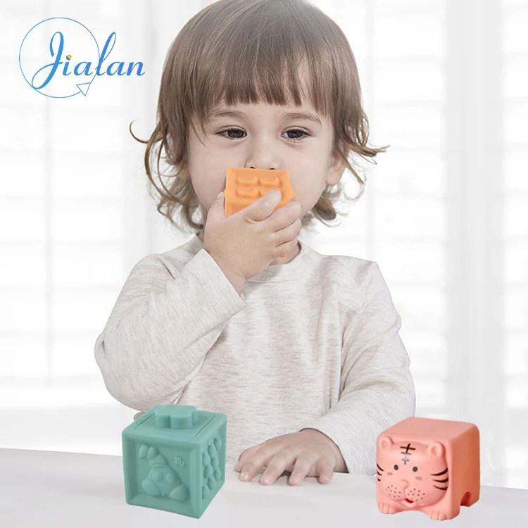 Number Blocks Toy Baby Bath Silicon Soft Rubber Building Block For Baby Toys Animal Shaped With Sound Toys