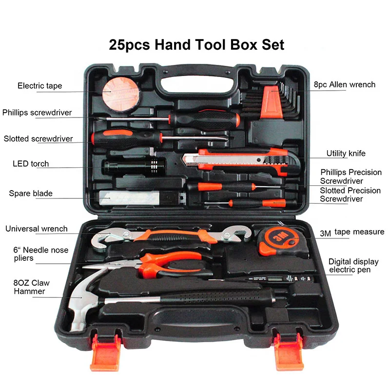FLYJAN Multifunction 25pcs in 1 Box  Hand Tool Combination Kits Household Tool Box Hand Tool Sets