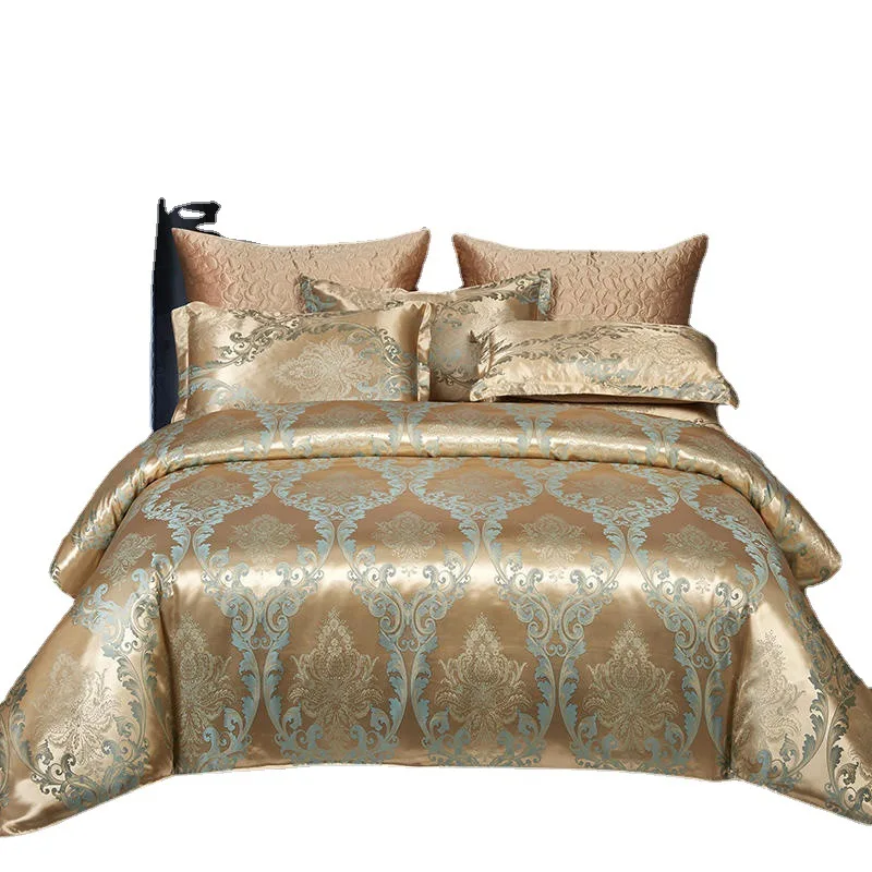 New Light Luxury Tribute Silk Jacquard Four-Piece Four-Piece 4-Piece Foreign Trade Bedding Suit Set Bed Sheet