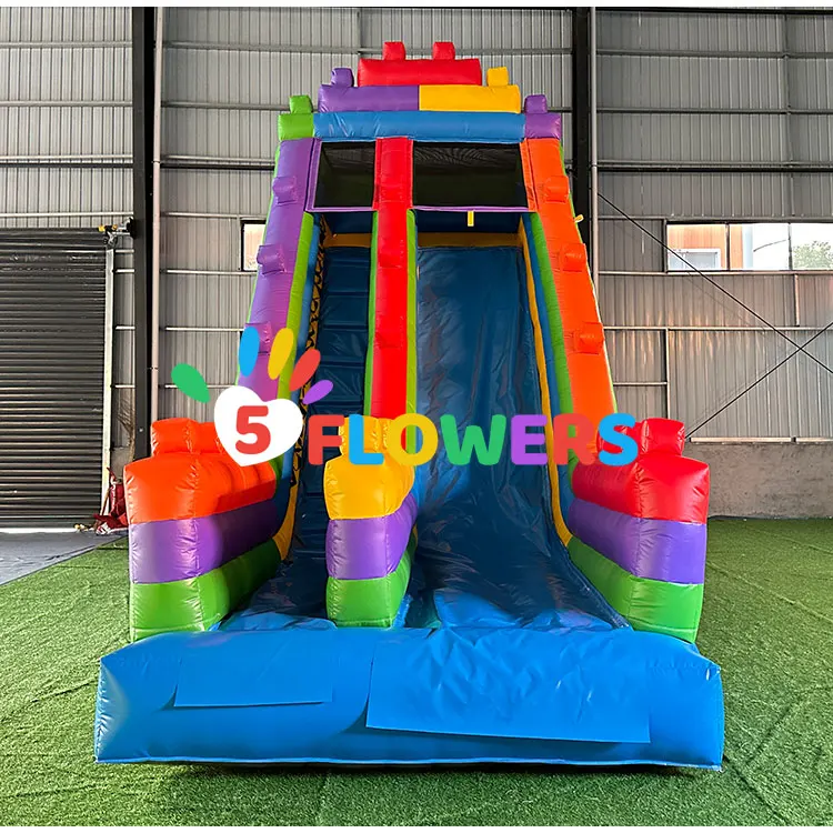Building blocks inflatable slide cartoon theme tobogan inflatable wet slide commercial grade bouncer slide for party