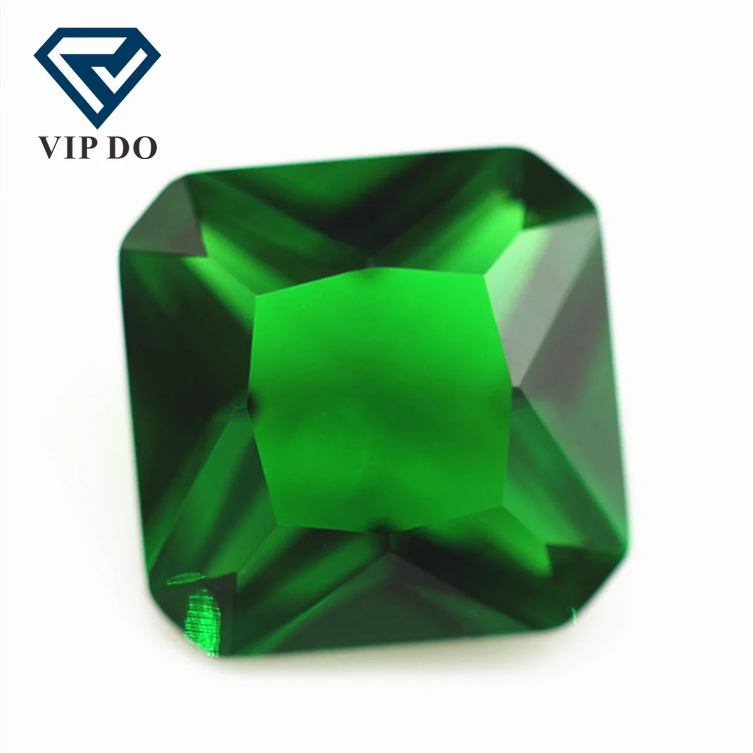 wholesale rich size faceted cut shape emerald green color K9 crystal glass loose gems synthetic green emerald glass gems