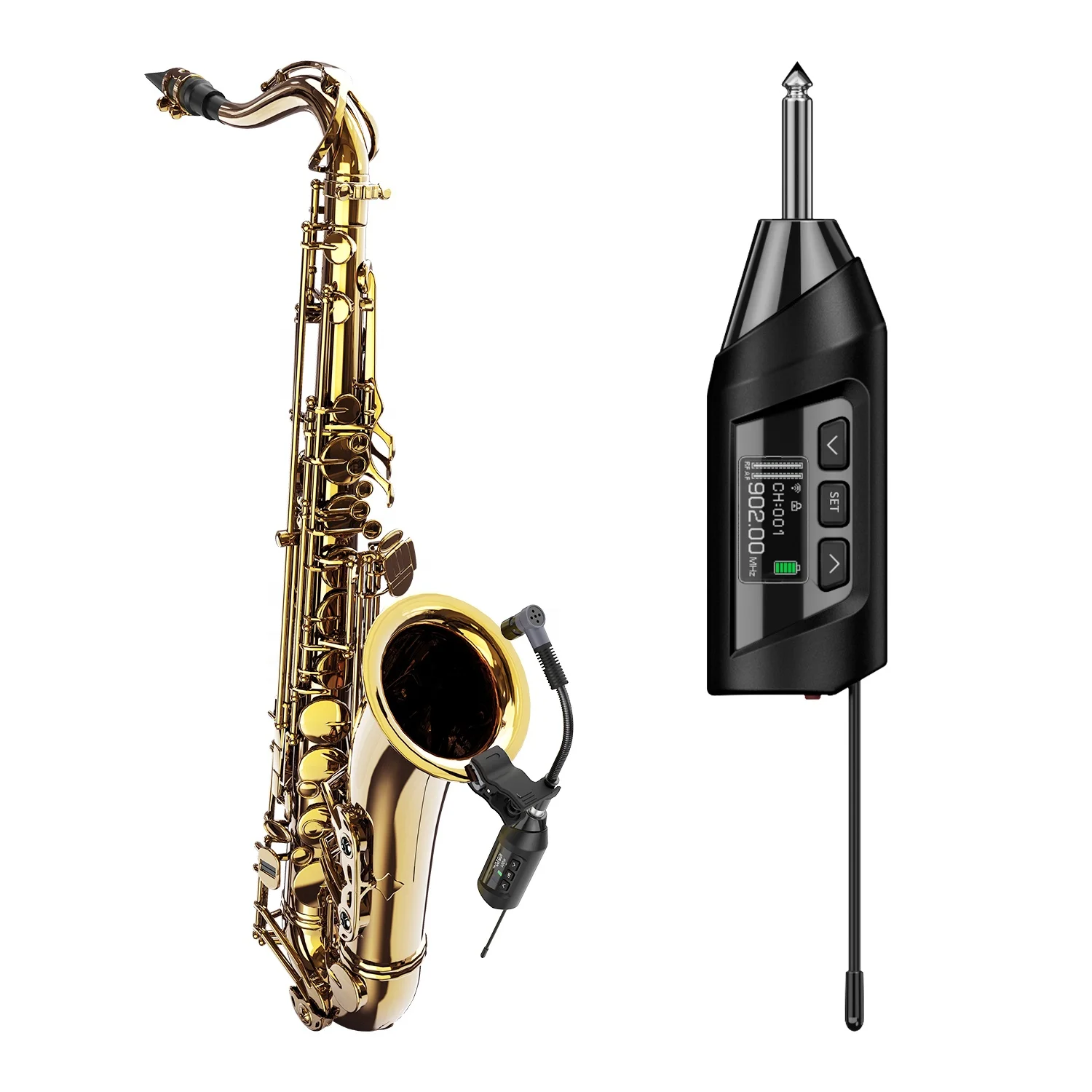 Clip-on Gooseneck Saxophone Wireless Microphone with Preset Echo 65 Channels 70 Meters Transmission Rechargeable 4.5 Hours