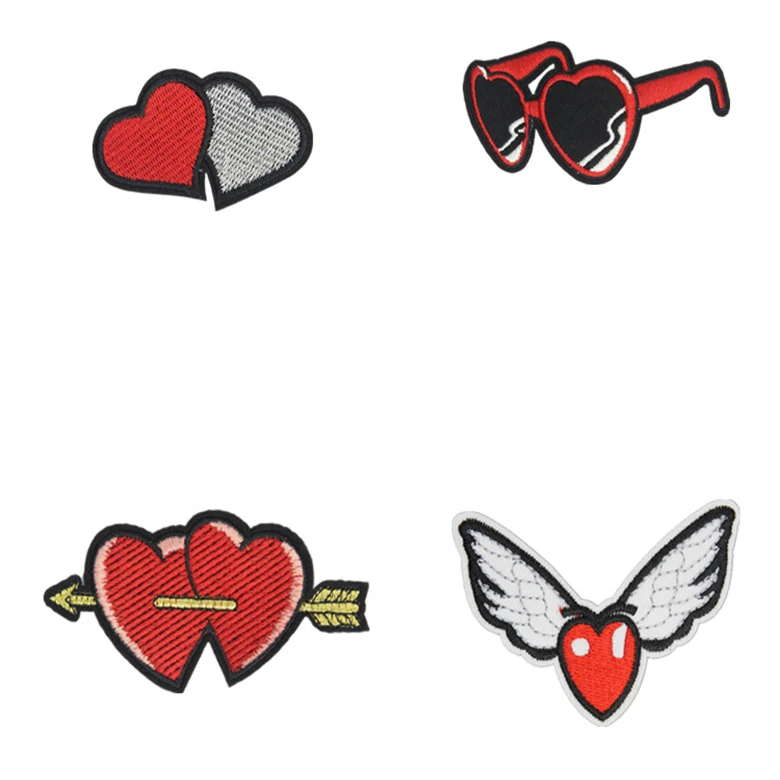 Bulk Wholesale Personalized Fabric Embroidery Heart Shaped Sewing Patches For Clothing Embellishments