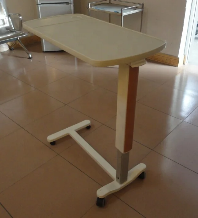 Top Selling Movable ABS Adjustable Height Hospital Bed Over Bed Table with Wheels