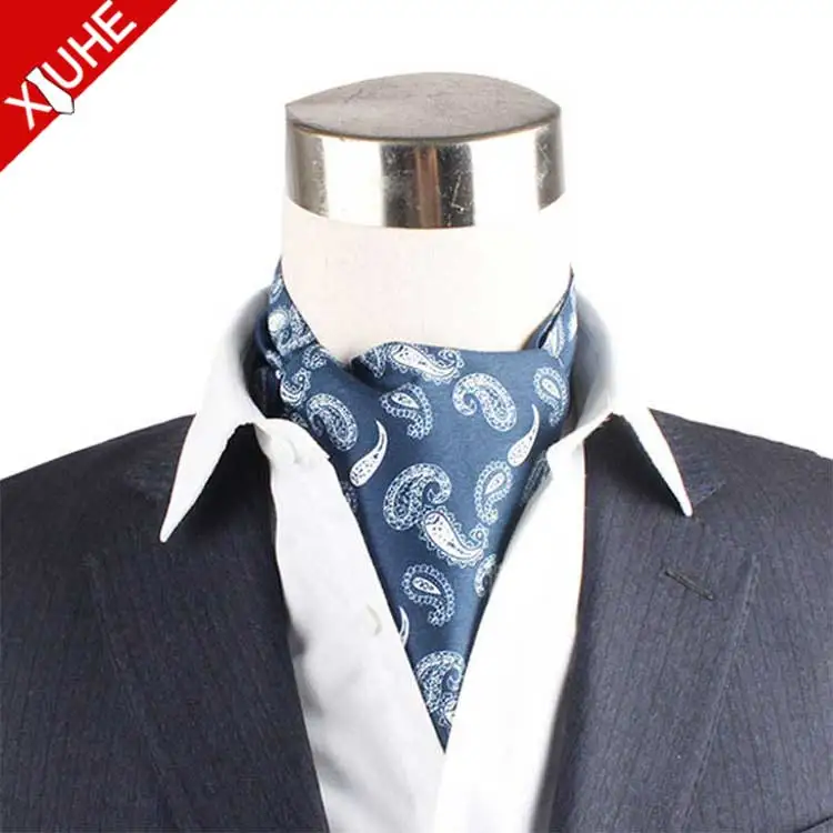 Custom High Quality Cravat Blue Paisley Pattern Cravat Cheap Cotton Ascot Tie Cravat for Men
