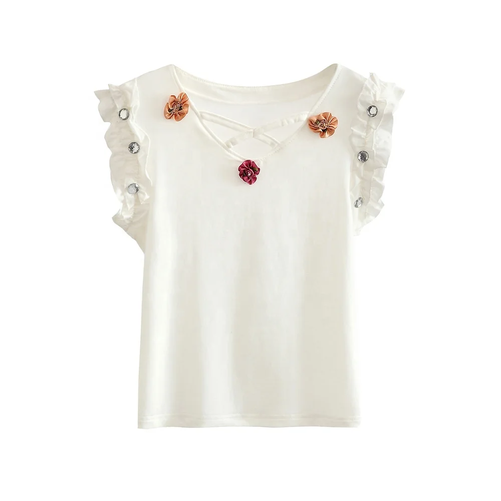 
Beautiful Sweet Style Flounced Sleeves T-Shirt Of Girls Dress Age 5 Blank T Shirt 