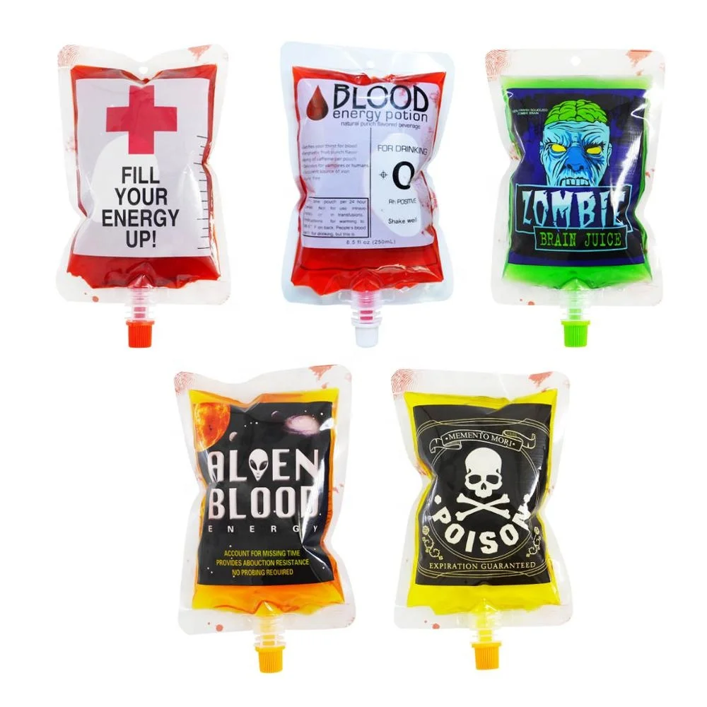 100 pcs Funny Blood Bags Empty Blood Vampire Spout bag,Juice Drinking Spout Pouch,Club,Bar,Cocktail,Halloween Party Usage