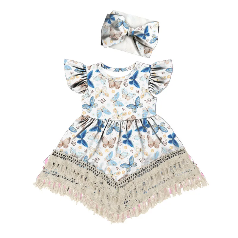 BQA-184 +FD-041  Newborn Baby Girls Pink flower Tutu Dress First Birthday Skirt Outfits Casual Girls Clothes Headband