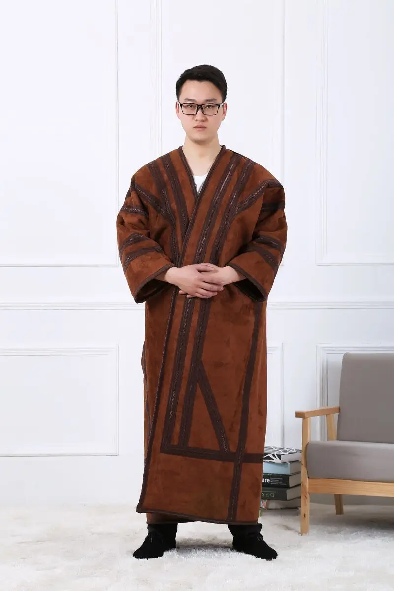 2021 Арабская мужская Одежда Мусульманский толстый плюшевый халат мусульманский весенний и осенний Халат