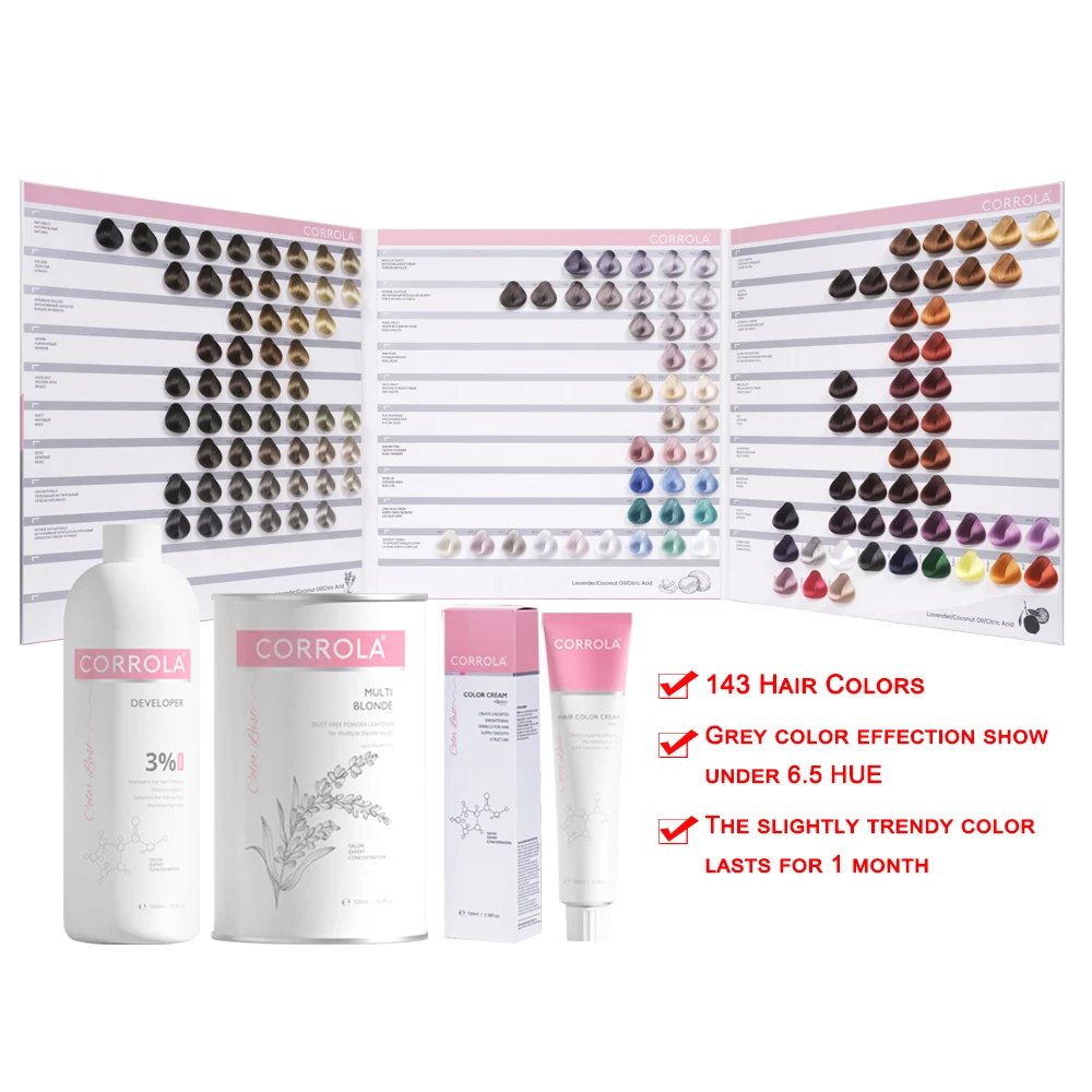 CORROLA Wholesale Vegan Natural Salon Professional Color Hair Cream Ash Light Colors Hair Dye Permanent