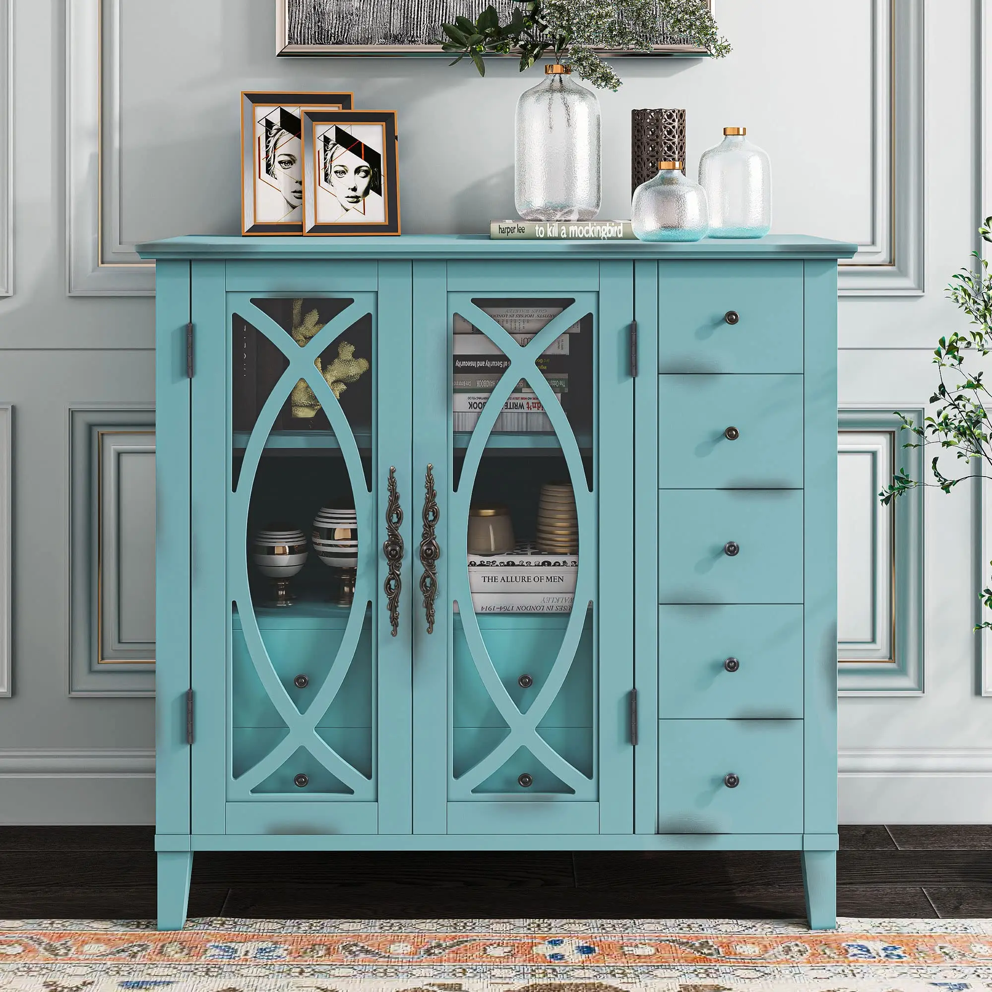 Wood Accent Buffet Serving Storage Cabinet  Modern Sideboard Multi-Functional Console Table