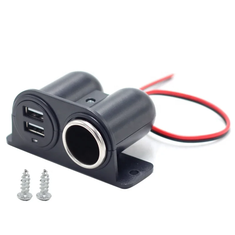 Black Car Cigarette Lighter Auxiliary USB Dual Power Outlet DC 12V Socket Plug Adapter Car Accessories