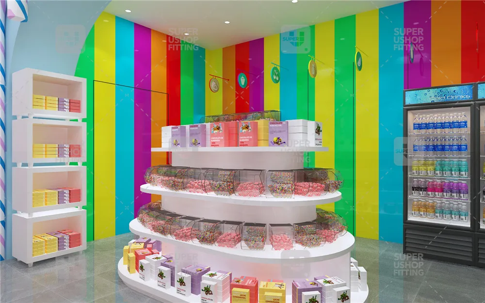 Красочная подставка для леденцов самостоятельной сборки голубой сладкий магазин украшение круглые деревянные корзины конфет на заказ акриловая витрина полка продажи