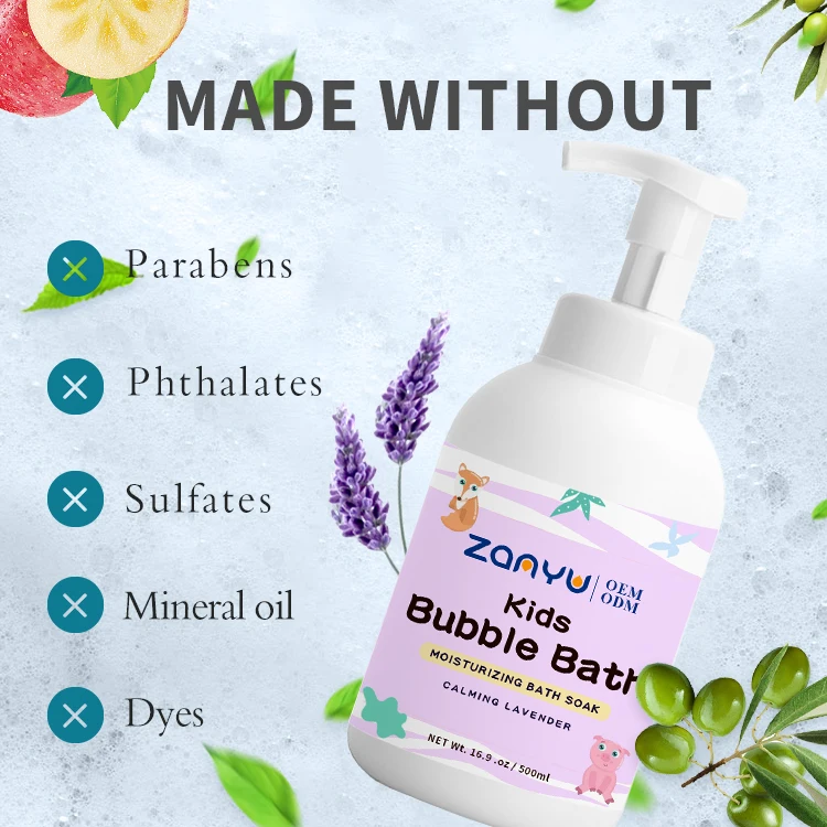 Private Label Calming Lavender Kids Bubble Bath 500ml Custom Children Body Wash Moisturizing Bath Soak