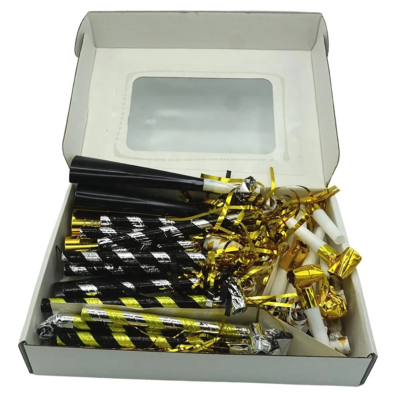 50 PCS Pack Metallic Fringed Noise Maker Musical Party Blowouts Whistles Horn Decoration