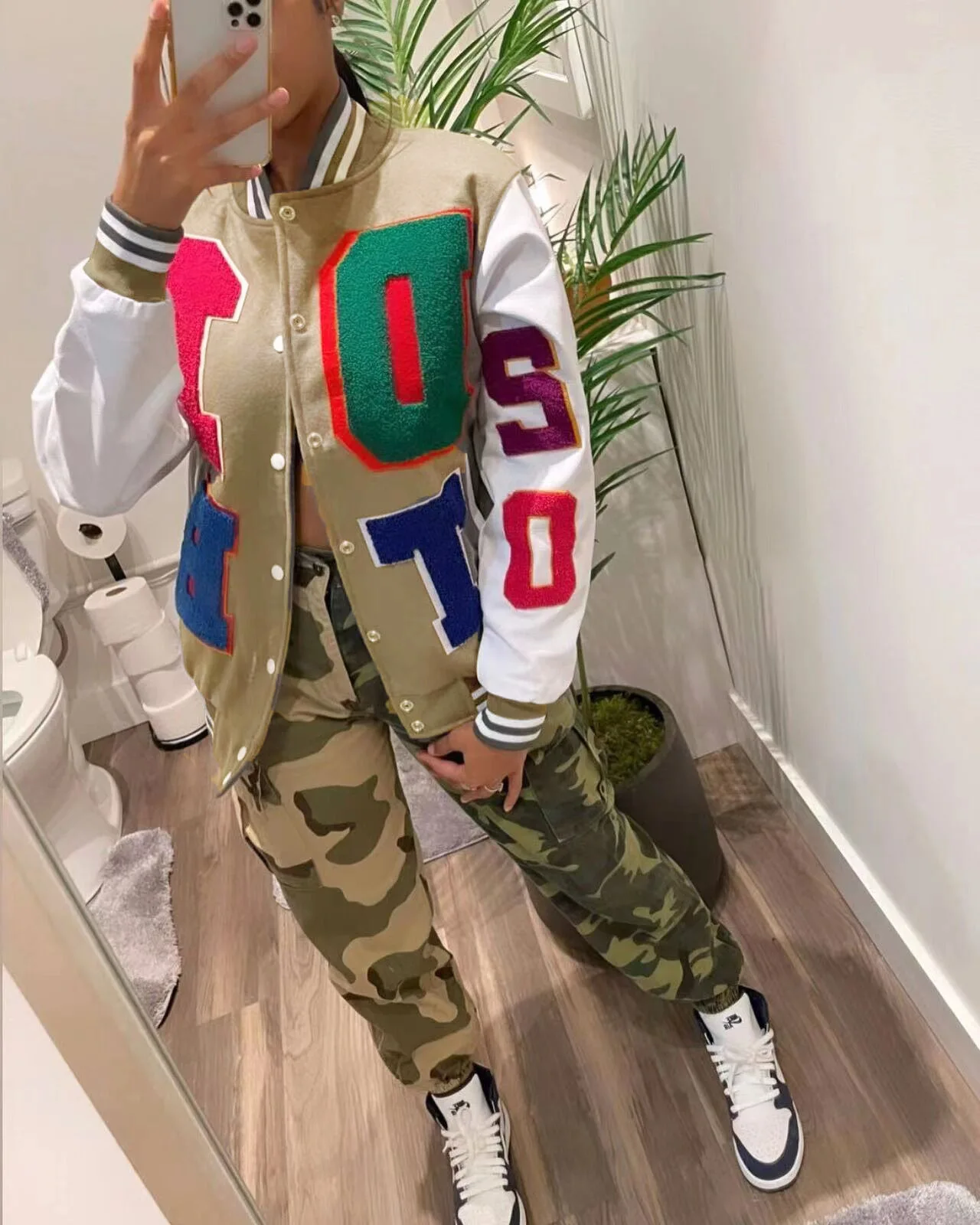 Wholesale Custom Patchwork Long Sleeve Baseball Jacket Women Cropped Letterman Varsity Jackets