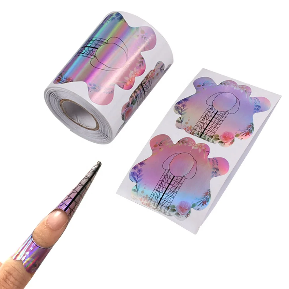 
100pcs Plastic Form Laser Pink Nails Extensions Acrylic Builder Gel Forms Sculpting Guide Stencil Quick Extend Nail Tools 