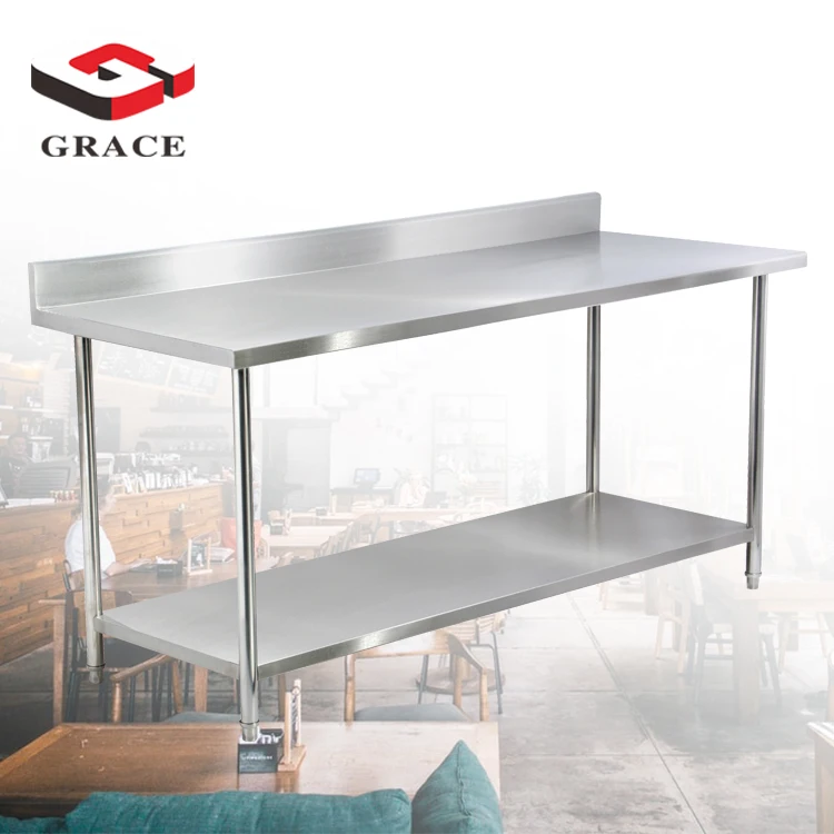 Commercial Restaurant Buffet Operation Table Durable Stainless Steel Working Table with Back