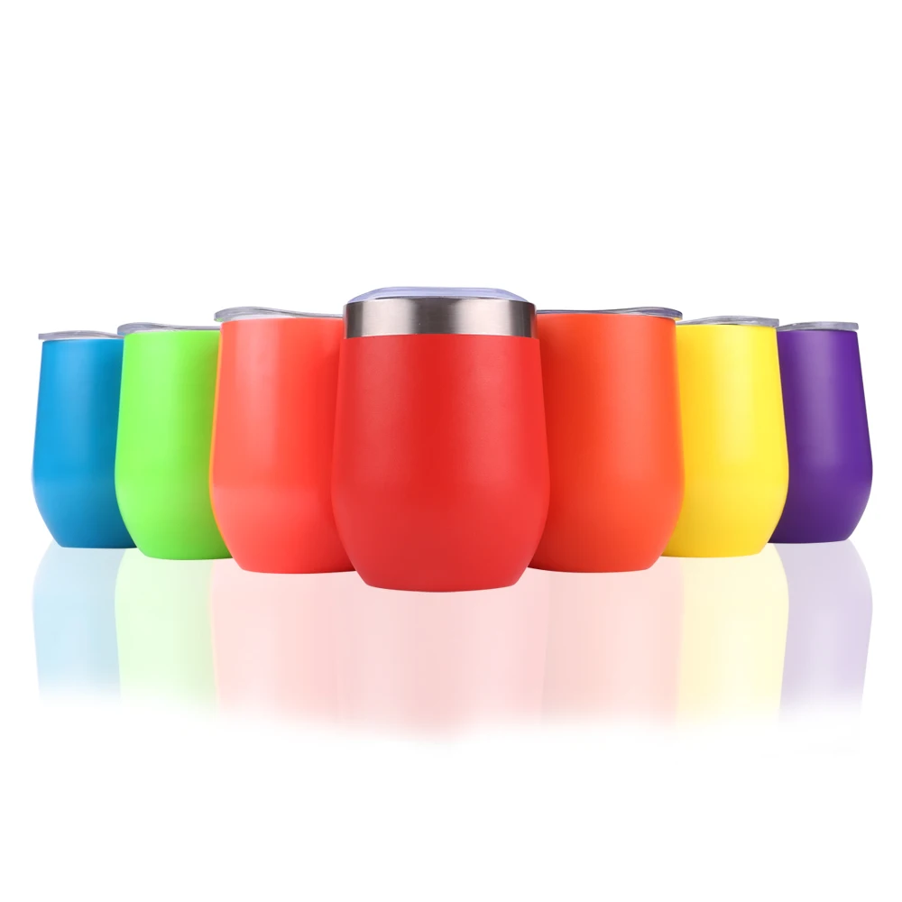 Новый стиль, под заказ, 12 унций, металлические чашки, бесступенчатый стакан для вина из нержавеющей стали с двойными стенками, оптовая продажа, изолированный стакан для вина с крышкой