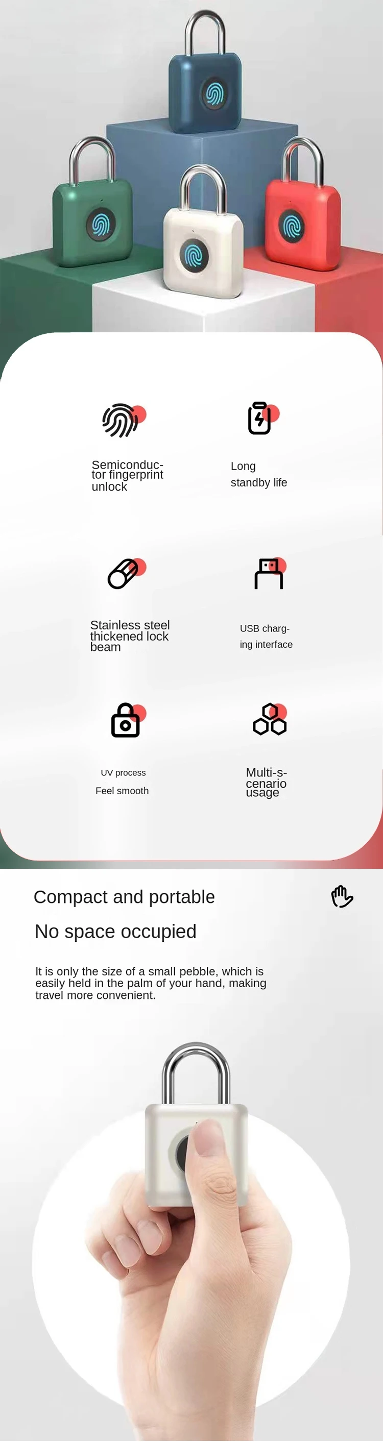 Locker Cabinet ElectronLock Drawer fingerprint padlock Unlock Smart Lock Imported Chip Office Anti-theft Lock