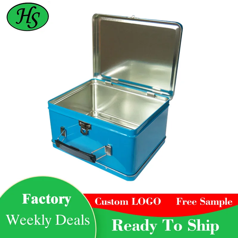 
Food Grade High Quality Best Price Rectangle Different Size Shape Tin Metal Handle Lunch Tin Box With Hinged Lid 