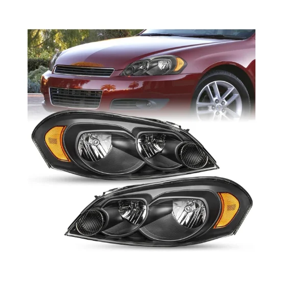 Black Halogen Headlights Headlamps Replacement For 2006-2011 Chevy Chevrolet Impala Left+Right Pair GM2502261 Driver+Passenger