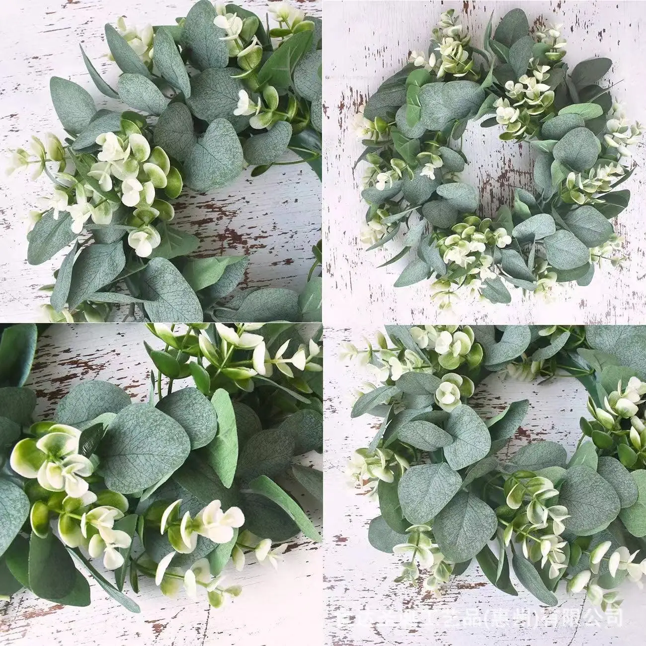 Artificial Eucalyptus Wreath For Front Door Boxwood Wreath Spring Summer Green Leaf Wreath With White Flowers For Decor