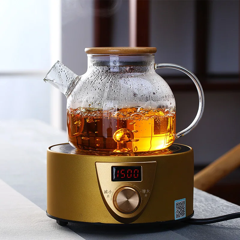 Coffee Tea Accessories Glass Teapot Heatable 1000 ml 1800ml  Borosilicate Clear Tea Kettle with Bamboo&Stainless Steel  Lid