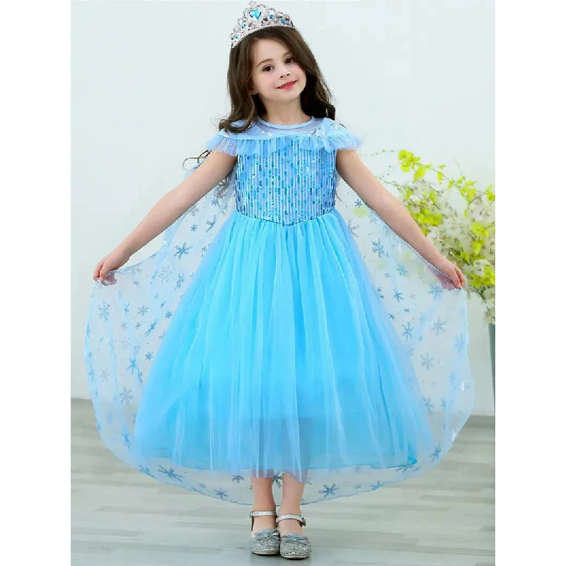 Cosplay Costume with Accessories Birthday Party Dress Up Girls Halloween Elsa Princess Dress with Cape
