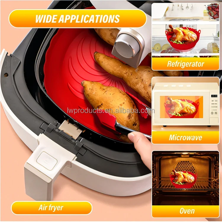 Kitchen Foldable Reusable Food Grade BPA Free Silicon Airfryer Baking Mold Pot Pan Bowl Basket Tray Silicone Air Fryer Liners