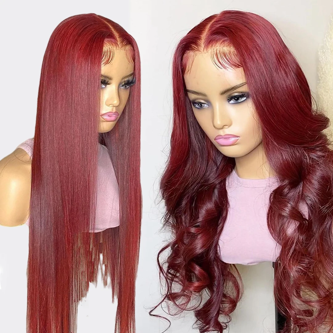 Colored Wig Human Hair 99j Burgundy Red 360 Full Lace Front Wig Brazilian Virgin Transparent Hd Lace Frontal Wig For Black Women