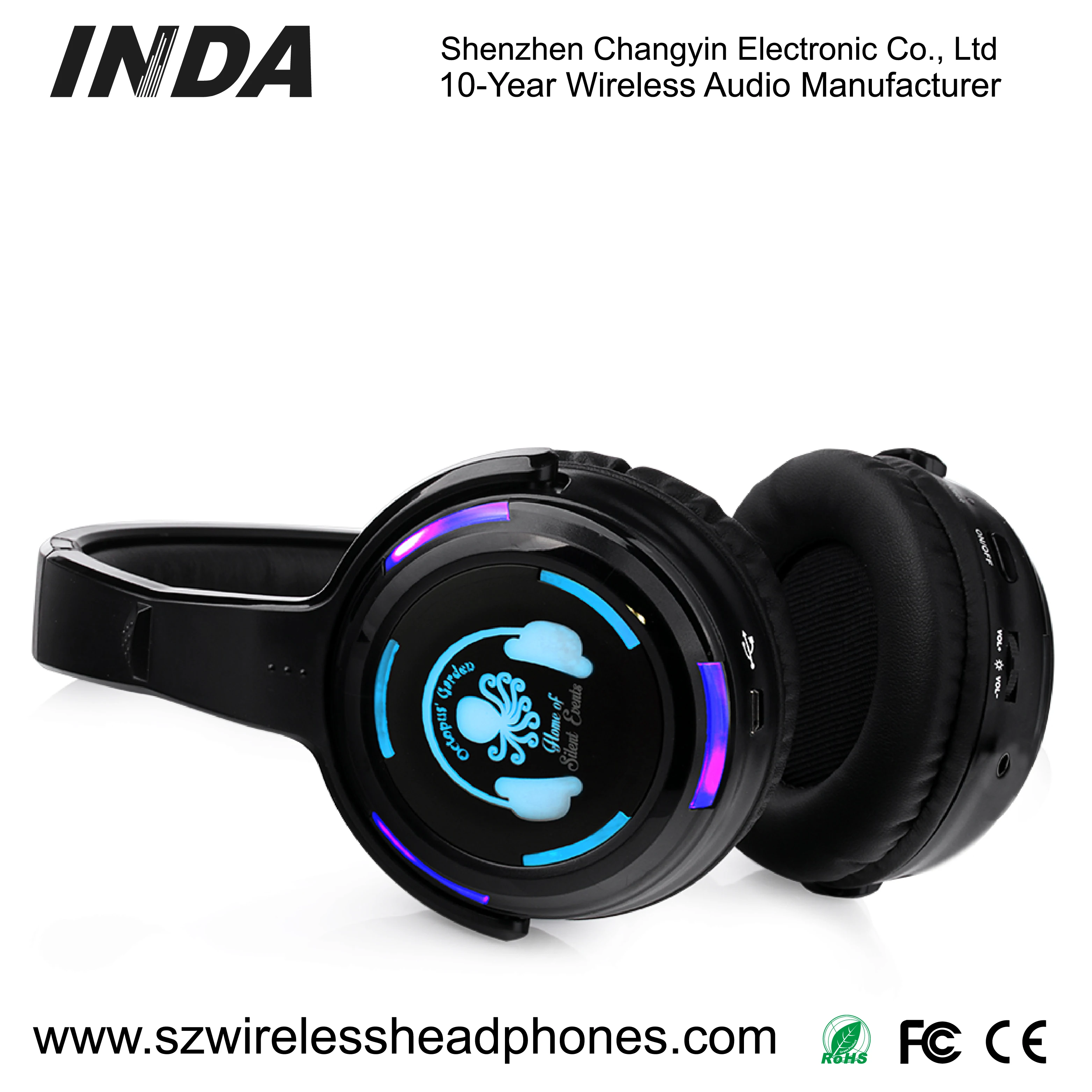 Best Selling LED Light Rechargeable Wireless Silent Disco Headphones 3 to 5 Channels Wholesale Hot