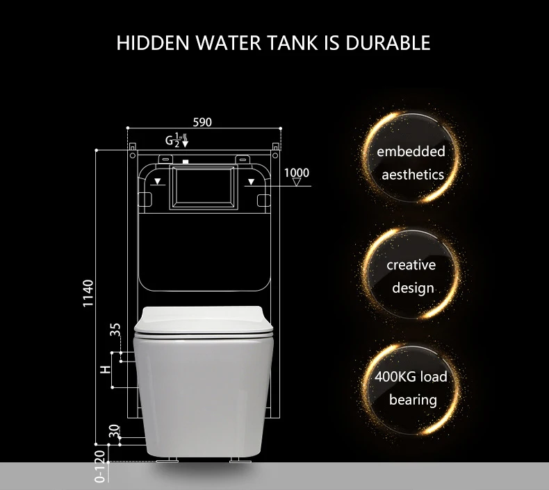 Bathroom household wall-mounted wall-mounted embedded toilet hidden water tank square toilet