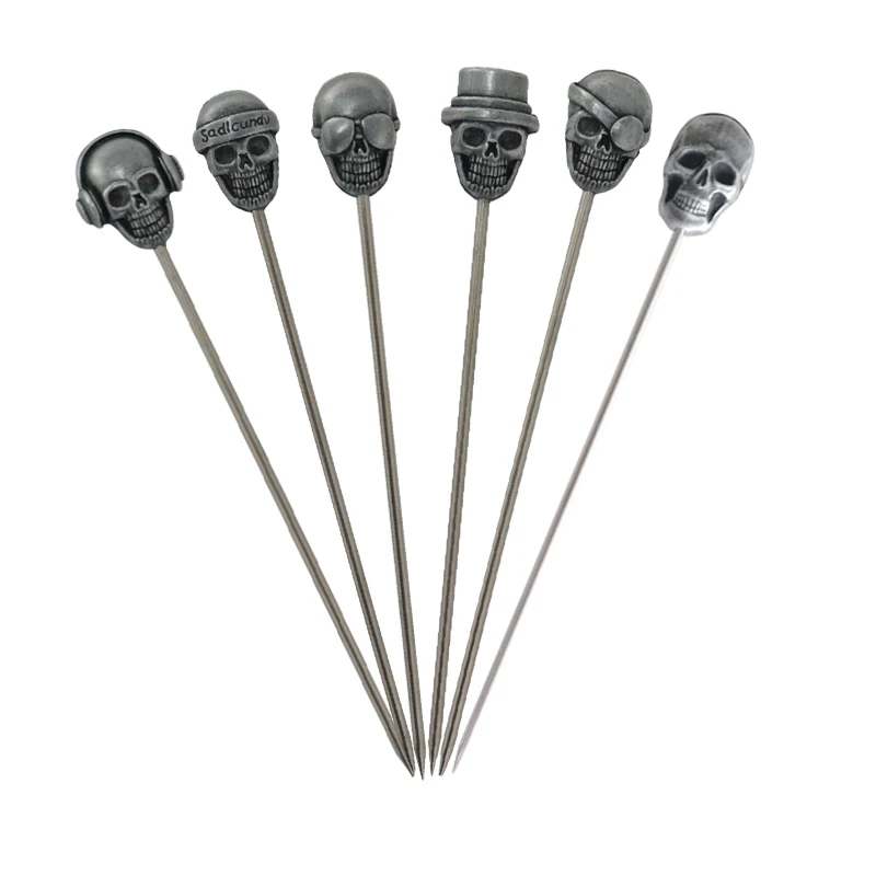 RTS Bar tools Bar Professional Tools Fruit Needle Innovative Design Skeleton Logo Cocktail picks Needle Bar Accessories