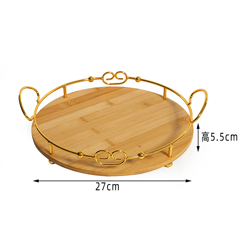 Round Rustic Bamboo Serving Tray with Handle Tea Platter Black Wood Tray Set Gold Turkish Coffee Serving Home Decorative Tray