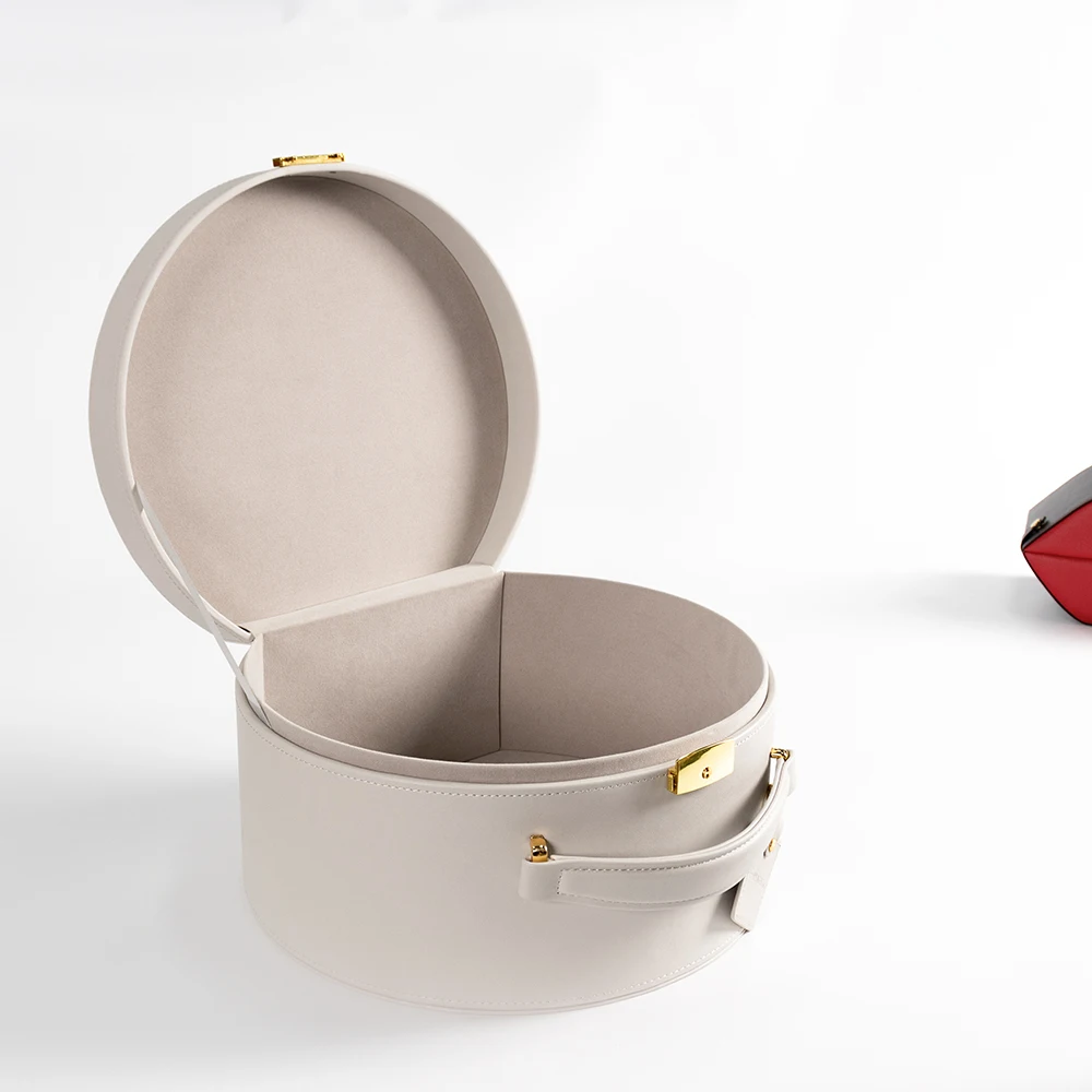 Large Capacity Round PU Leather Children Hair Accessories Toys Storage Organizer Desktop Nail Polish Cosmetic Storage Box