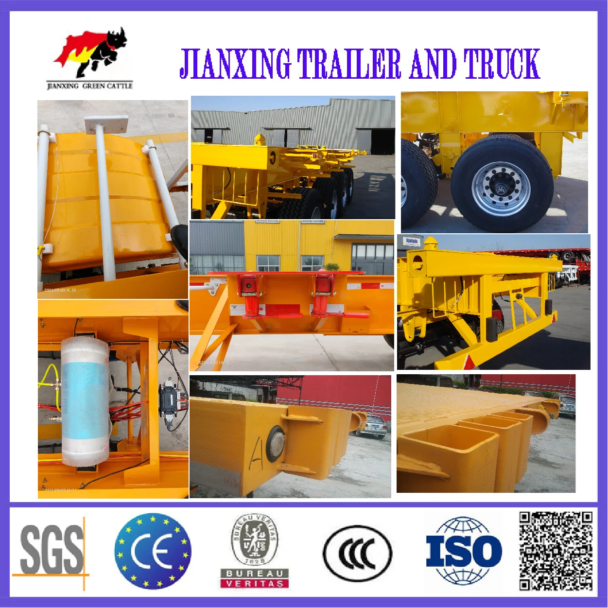 Transport 20 foot 40 ft container chassis skeleton trailer