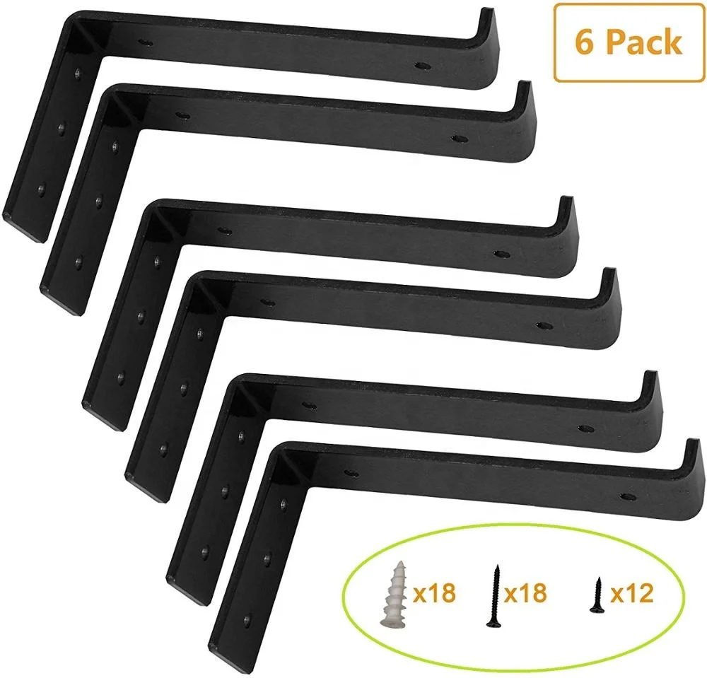 
Custom Size Shelf Brackets 6-Pack Lip Brackets for Shelves, Industrial Forged Raw Metal/Steel Floating Shelf Bracket 