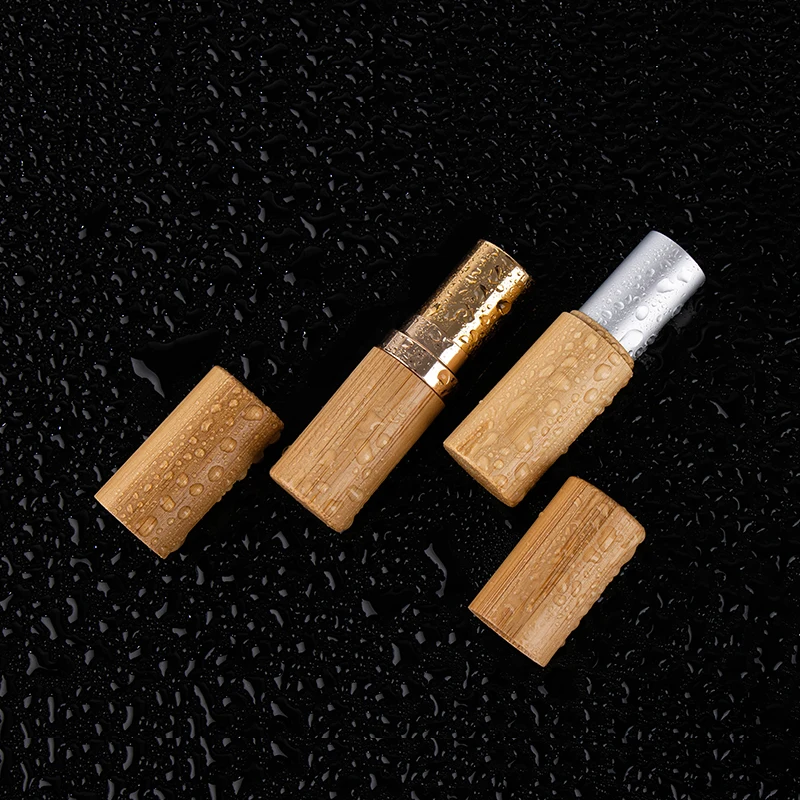 Empty Natural bamboo wood cosmetic perfume roll on glass dropper bottles lip tube container