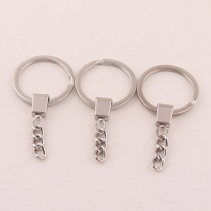 factory wholesale blank 30mm metal flat split key ring with chain gifts keychain