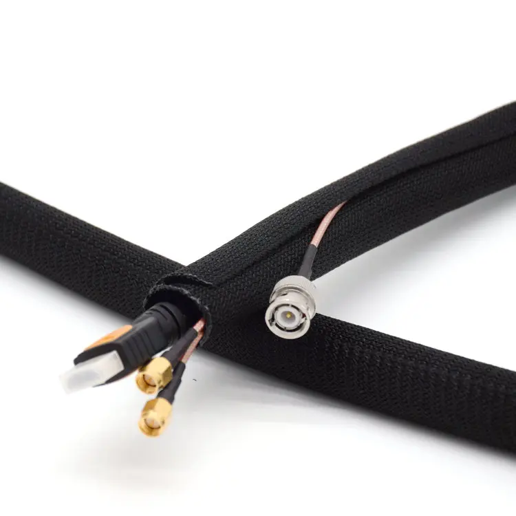 Abrasion Resistant Halogen Free Woven Self Closing Textile Split Flexible Braided Cable Wrap Sleeving